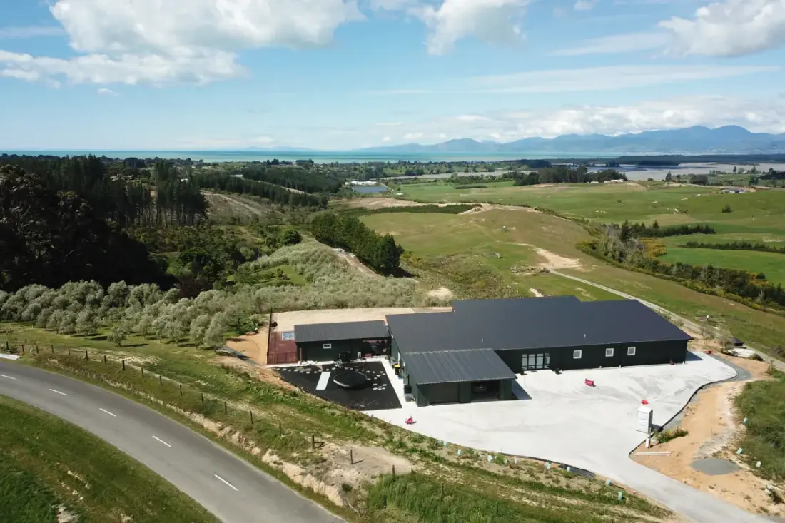 Aerial view of The Green House, built to the Passive House standard, Upper Moutere