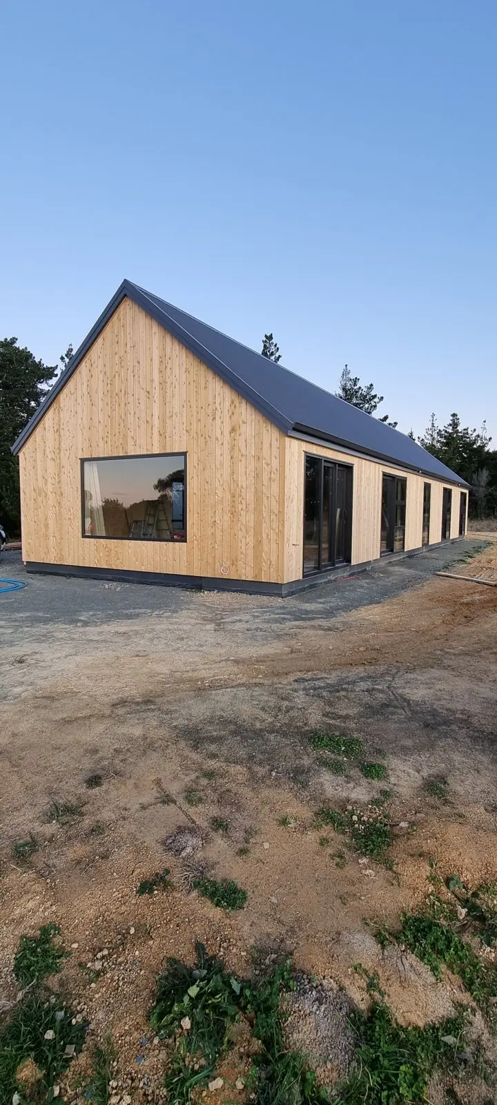 Corner window set into the Lawson Cypress gable end, Redwood Valley
