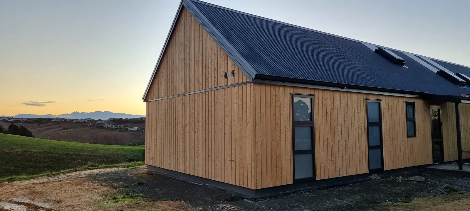 Skylights in the corrugated roof above the Lawson Cypress cladding, Redwood Valley