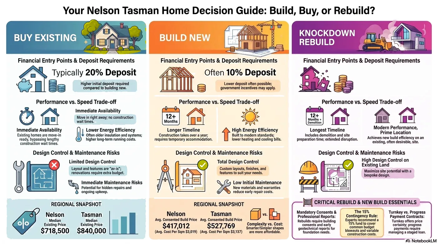 Build New, Buy Existing, or Knockdown Rebuild? How to Decide infographic