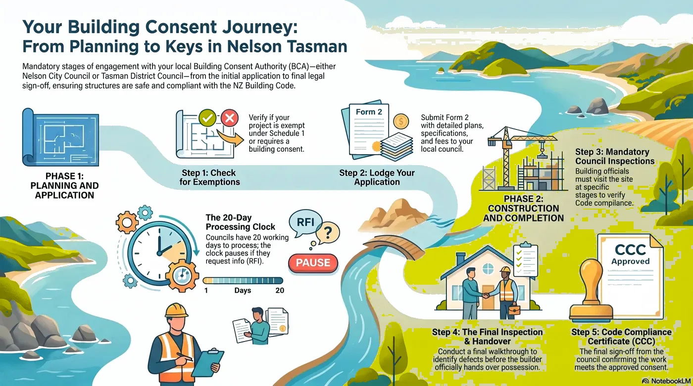 The Building Consent Process in Nelson and Tasman, Explained infographic