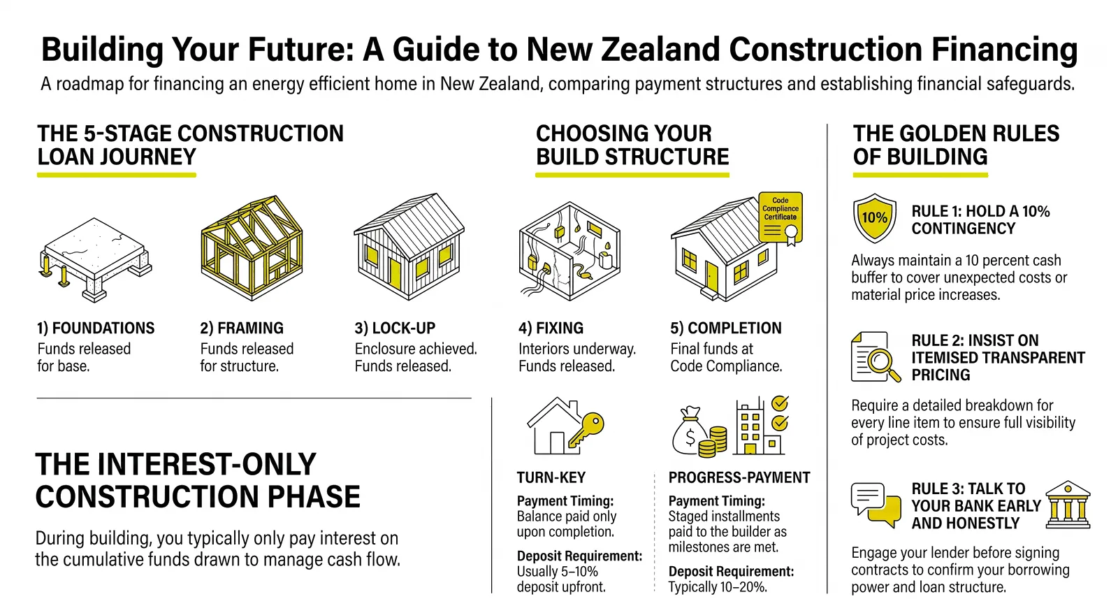 Financing a New Build in NZ: Construction Loans and Progress Payments, Explained infographic