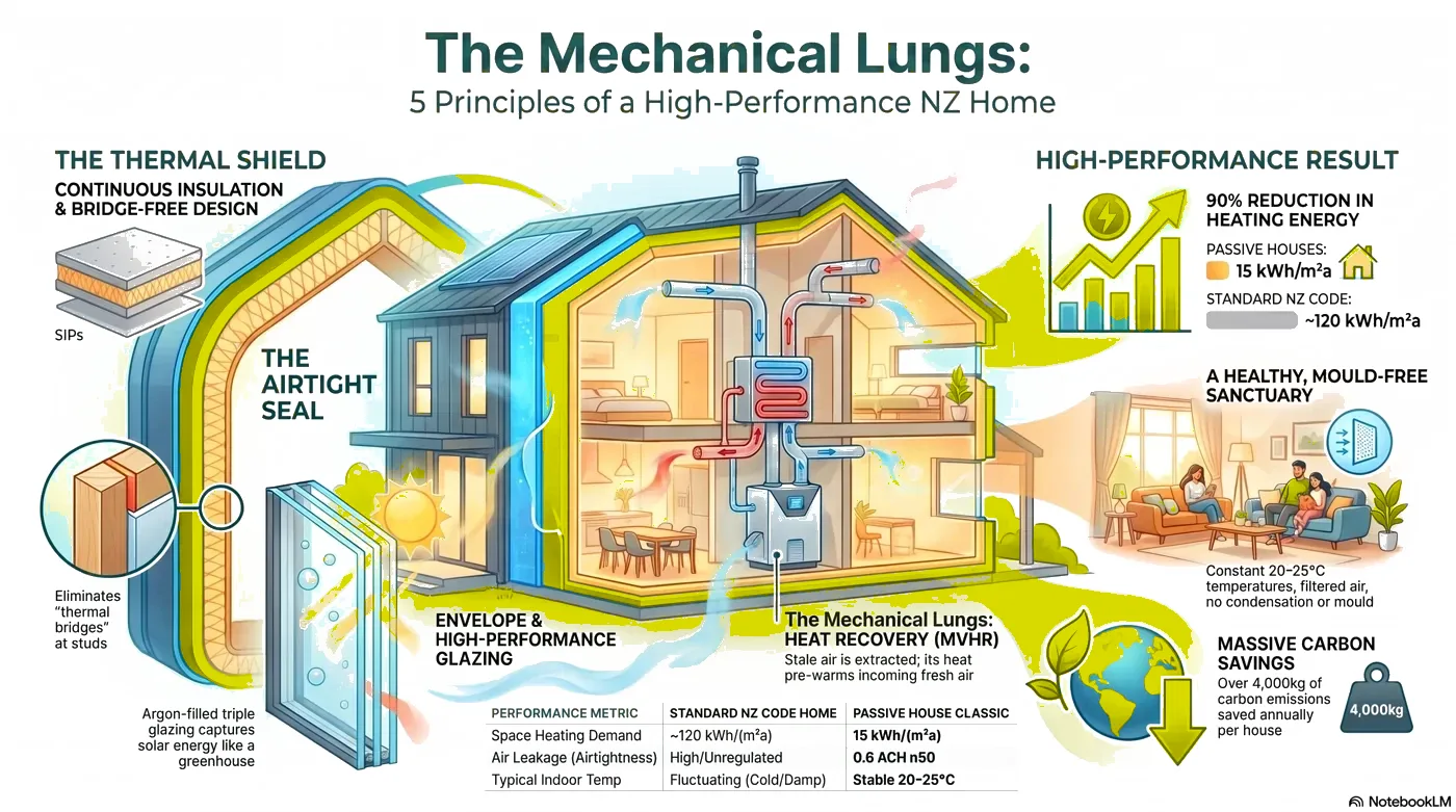 The Five Principles of a Passive House, Explained infographic