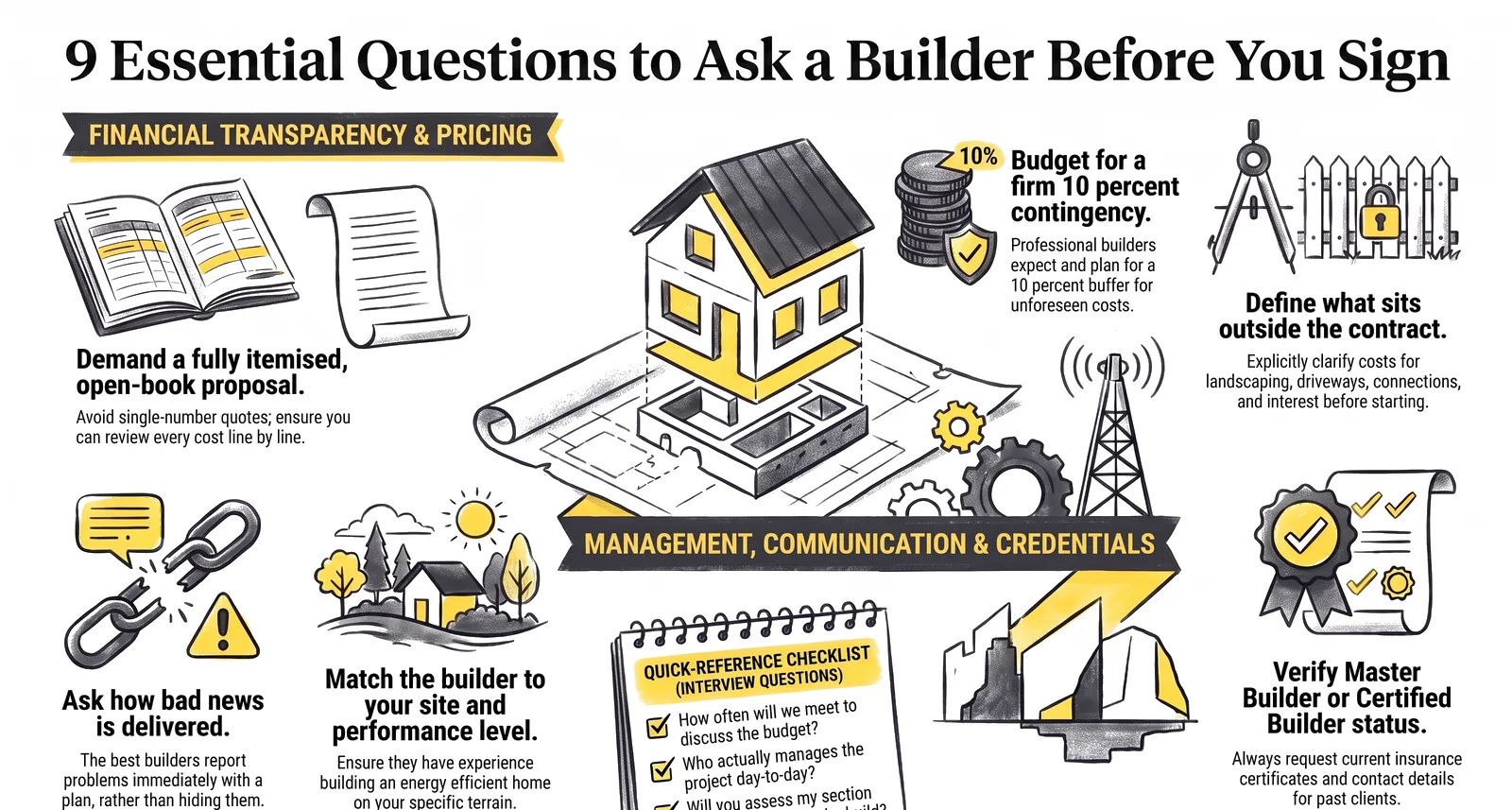 Twelve Questions to Ask a Builder Before You Sign infographic